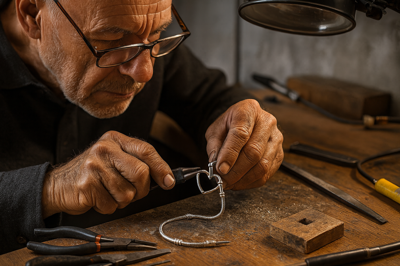 Artesão criando a pulseira - versão realista