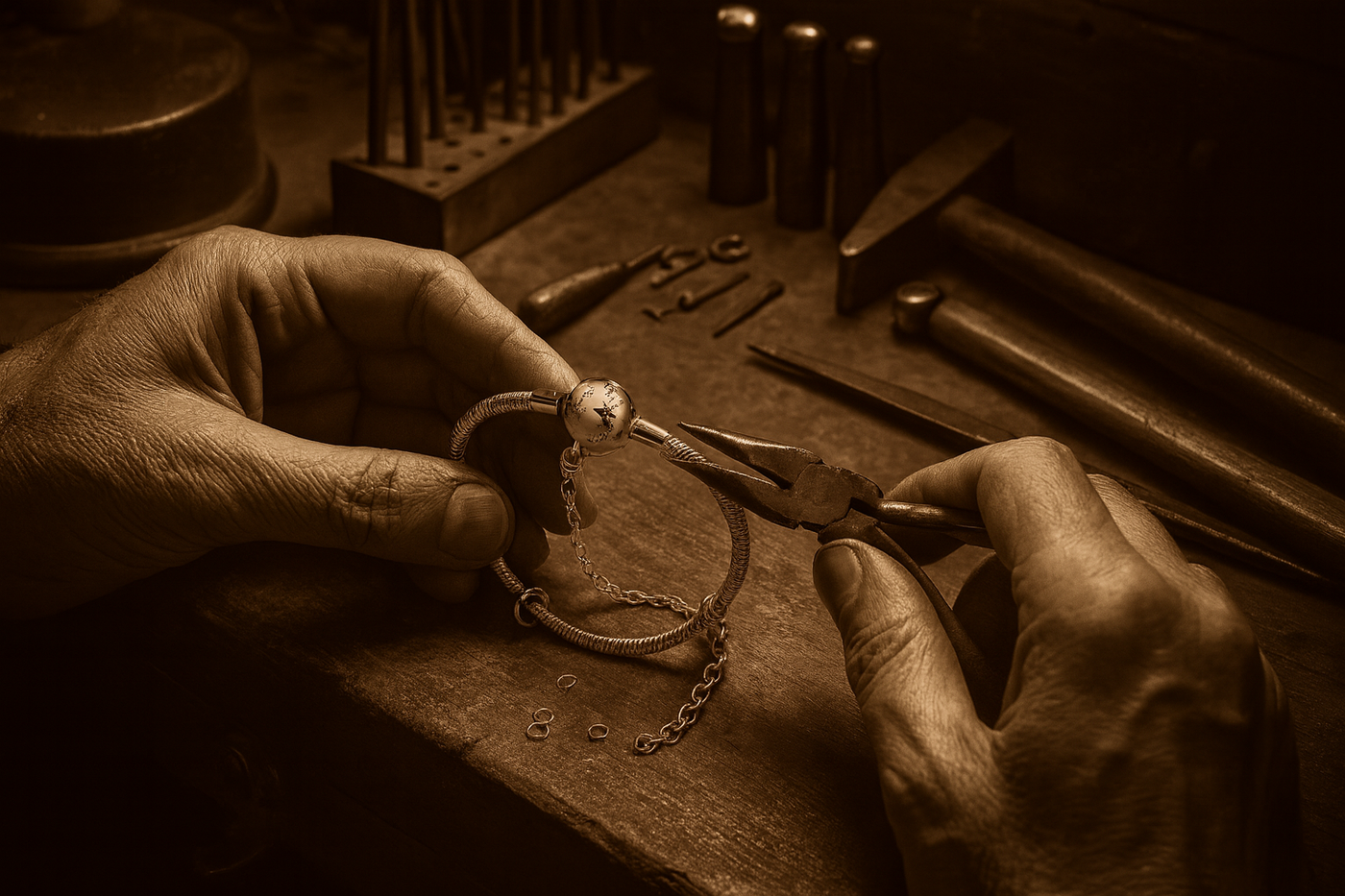 Bracelete sendo feito à mão em estilo vintage