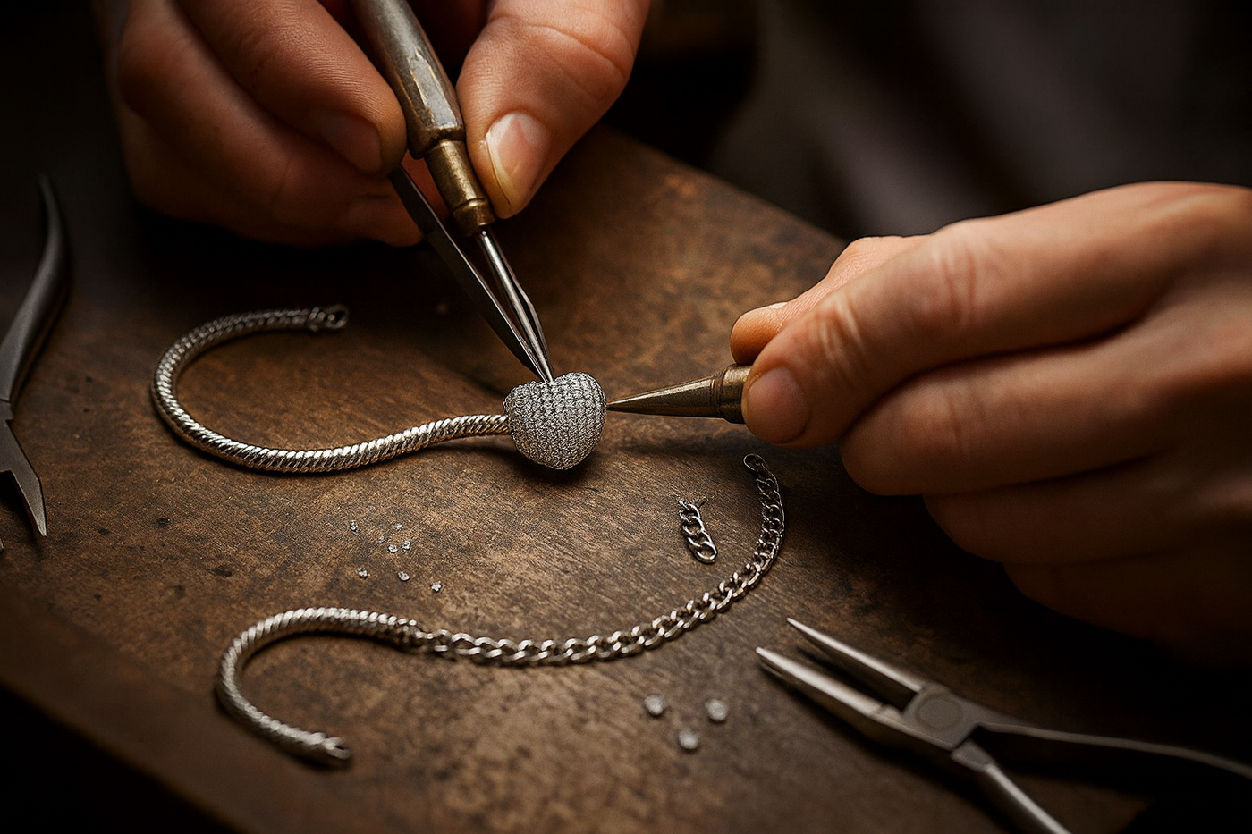 Pulseira sendo fabricada