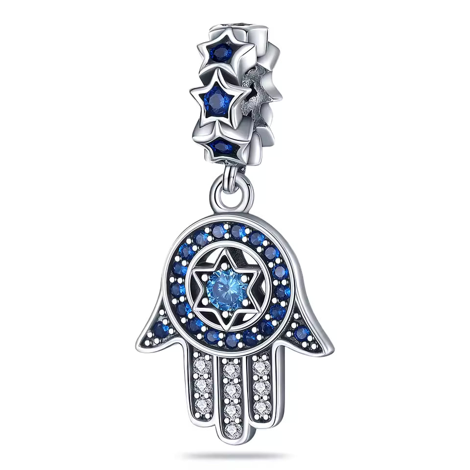 925 prata esterlina misteriosa borboleta azul olho do diabo mão de fátima pingentes encantos contas caber qikaola pulseiras jóias diy