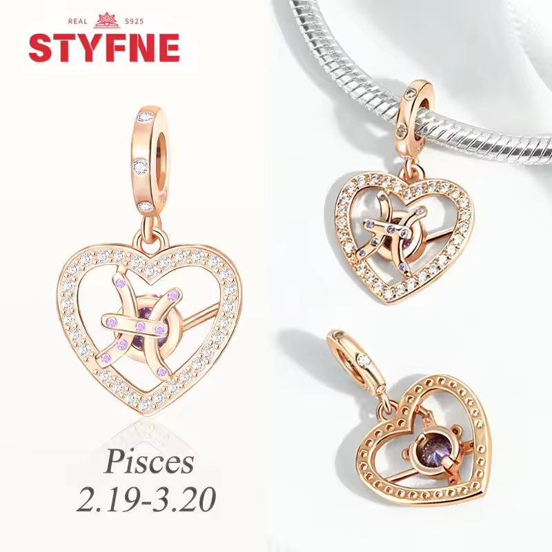 925 prata esterlina doze constelações coração encantos grânulo gemini capricórnio para pulseira original diy jóias presente para mulher