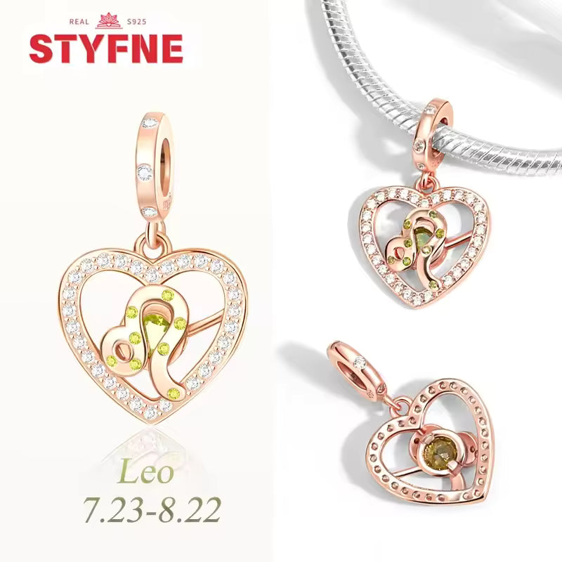 925 prata esterlina doze constelações coração encantos grânulo gemini capricórnio para pulseira original diy jóias presente para mulher