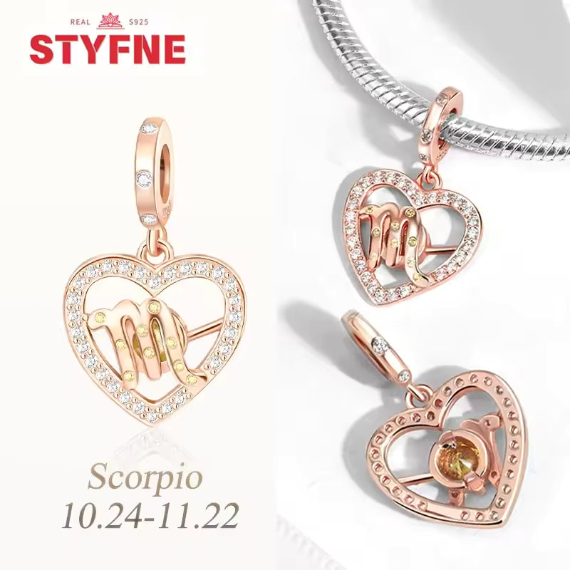 925 prata esterlina doze constelações coração encantos grânulo gemini capricórnio para pulseira original diy jóias presente para mulher