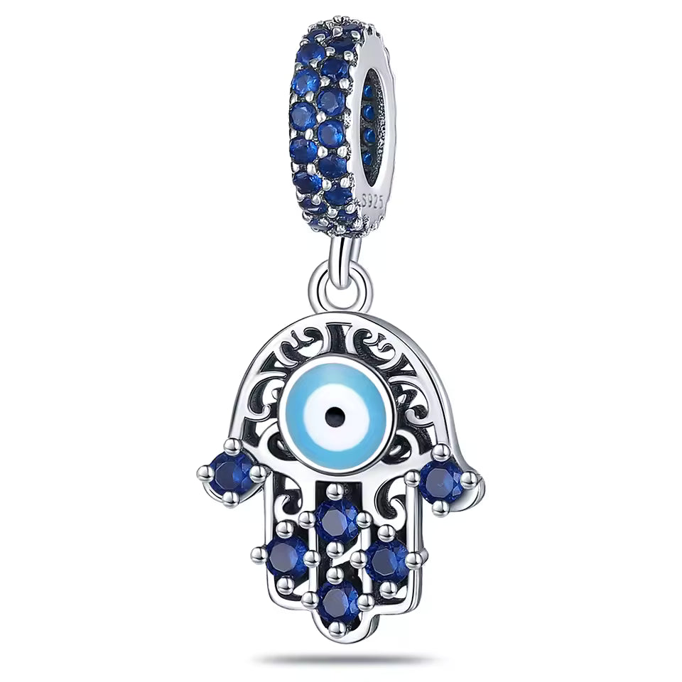 925 prata esterlina misteriosa borboleta azul olho do diabo mão de fátima pingentes encantos contas caber qikaola pulseiras jóias diy