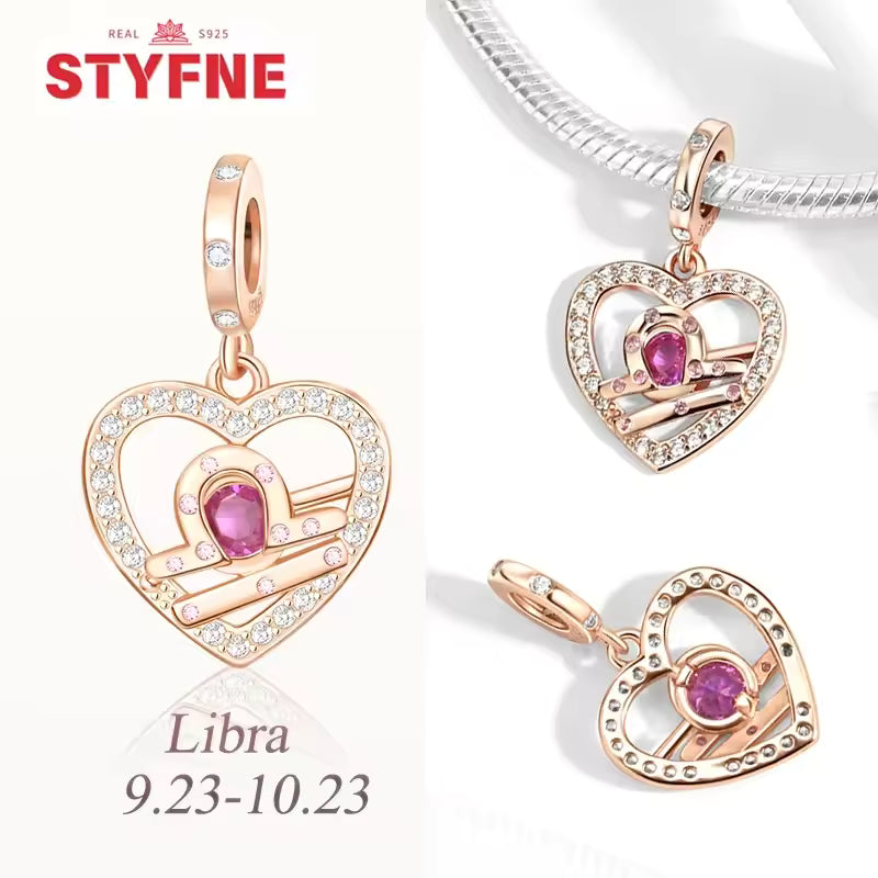 925 prata esterlina doze constelações coração encantos grânulo gemini capricórnio para pulseira original diy jóias presente para mulher