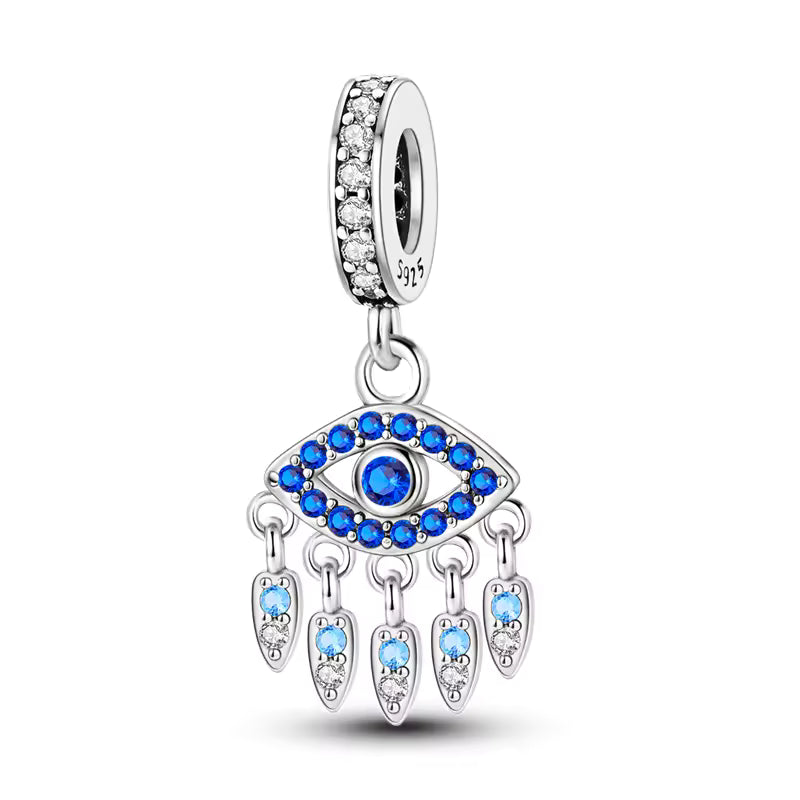 925 prata esterlina misteriosa borboleta azul olho do diabo mão de fátima pingentes encantos contas caber qikaola pulseiras jóias diy