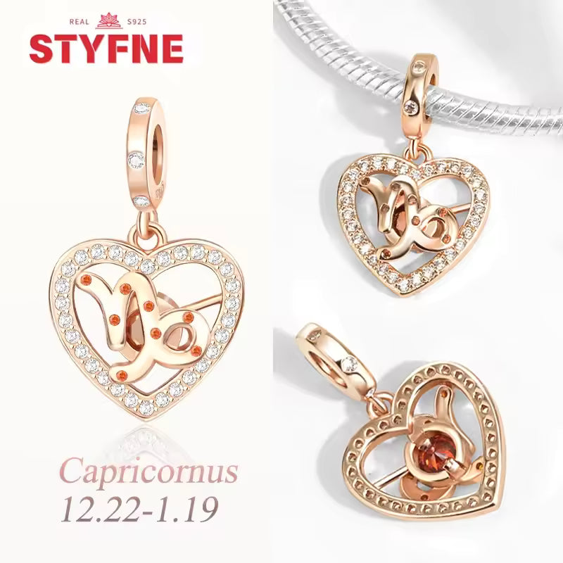 925 prata esterlina doze constelações coração encantos grânulo gemini capricórnio para pulseira original diy jóias presente para mulher