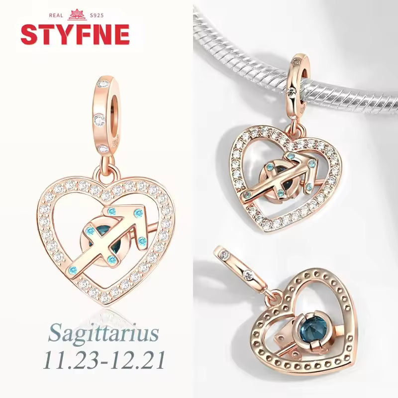 925 prata esterlina doze constelações coração encantos grânulo gemini capricórnio para pulseira original diy jóias presente para mulher