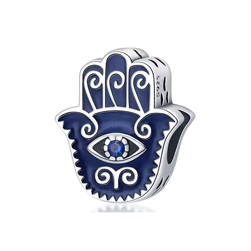 925 prata esterlina misteriosa borboleta azul olho do diabo mão de fátima pingentes encantos contas caber qikaola pulseiras jóias diy