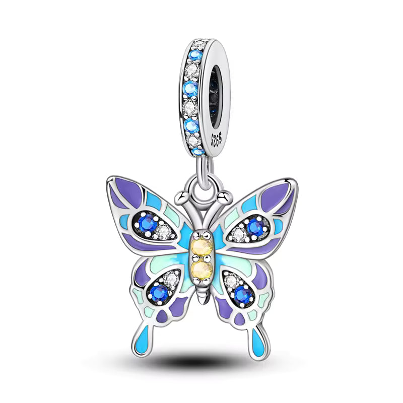 925 prata esterlina misteriosa borboleta azul olho do diabo mão de fátima pingentes encantos contas caber qikaola pulseiras jóias diy